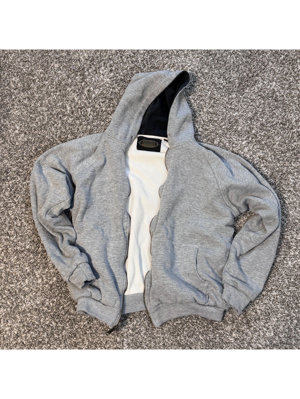 Vintage Canyon Guide Outfitters Gray Zip Hoodie L Thermal Lined Heavyweight
